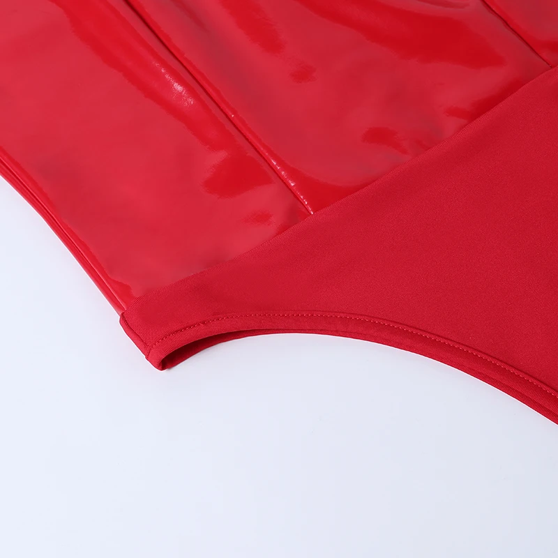 body simulateur cuir rouge pour femme