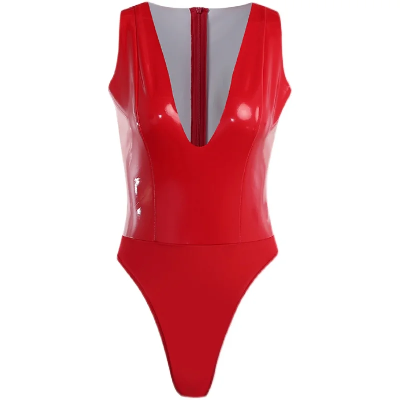 body ajusté simili cuir rouge