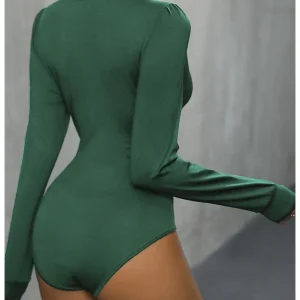 body vert foncé col V en dentelle pour femme