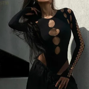 body troué noir pour femme
