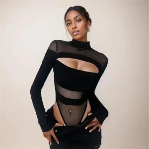 body ajouré pour femme noir