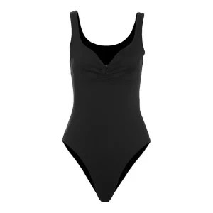 body noir femme basique à encolure ronde