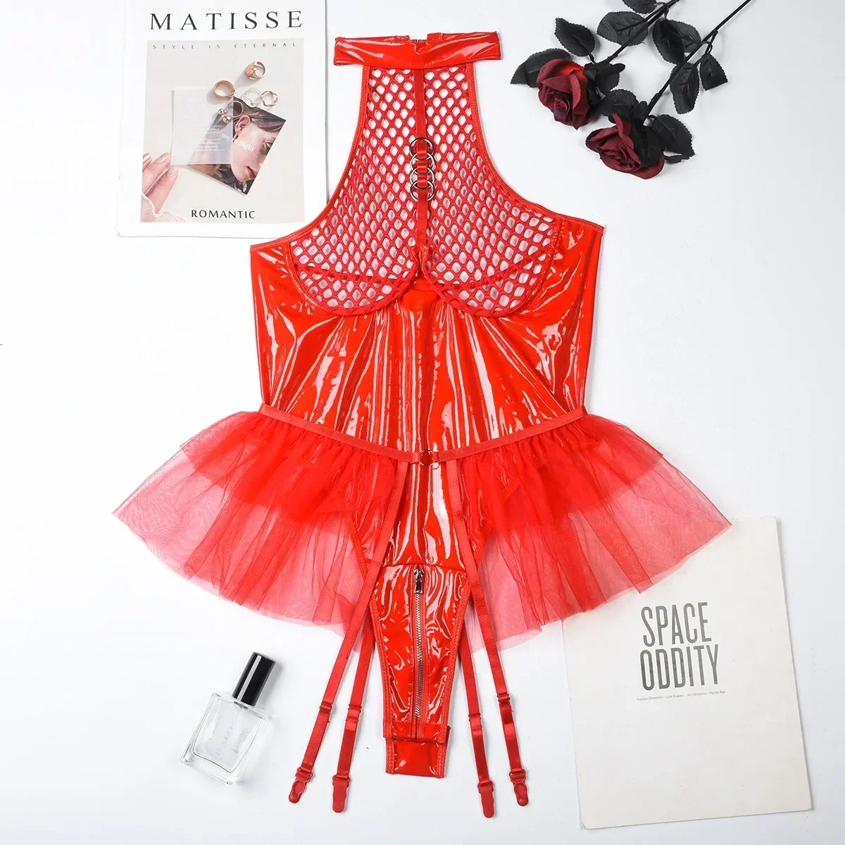 body sans manche en simili cuir pour femme