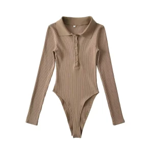 body chemise femme côtelé col rond