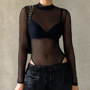 body femme noir manche longue