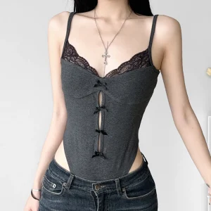 body dentelle femme gris à nœuds