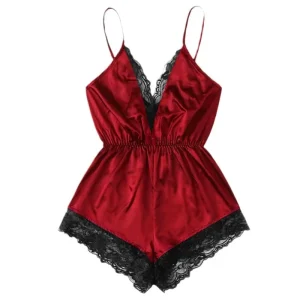 pyjama body femme dentelle rouge