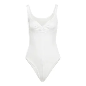 body blanc femme basique à encolure ronde