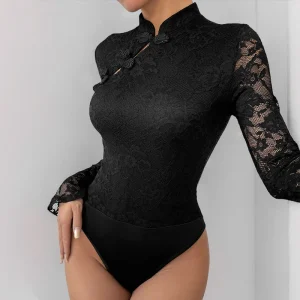body noir femme nœuds papillons