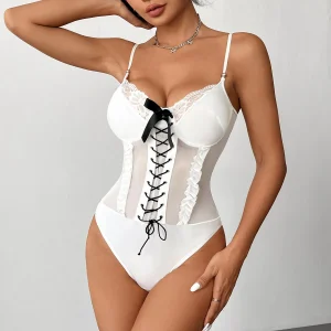 body blanc style corset avec dentelle et laçage sexy