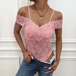 body dentelle femme rose romantique