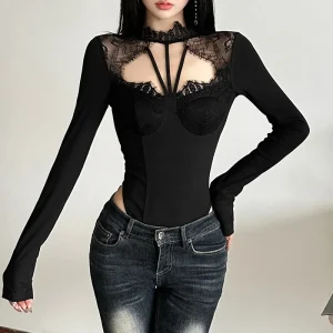 body dentelle femme noir effet corset