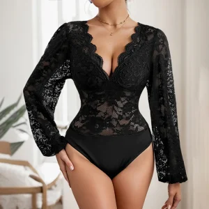 body femme dentelle col v