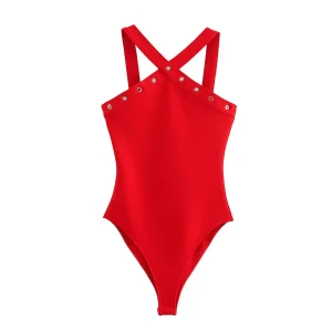 body rouge femme à bretelle croisée