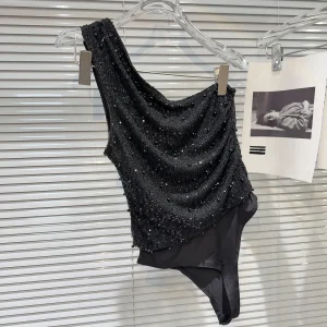 body paillettes pour femme épaule dénudée