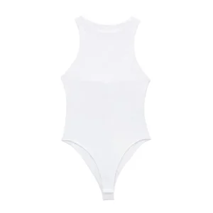body blanc femme sans manches à col haut