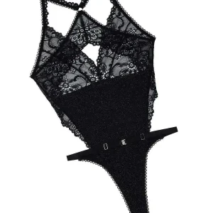 body noir femme avec ceinture décorative