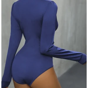 body bleu col V avec dentelle femme