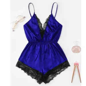 pyjama body femme dentelle bleu