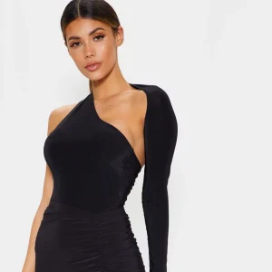 body femme habillé noir asymétrique à une manche