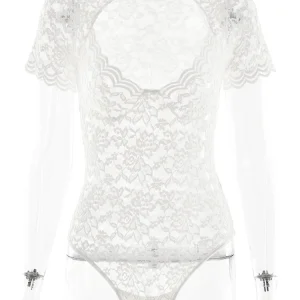 body dentelle col original manches courtes