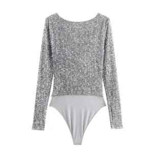 body à paillettes sequins argentés pour femme