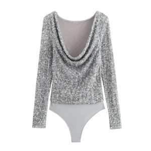 body femme paillettes sequins argenté