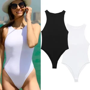body sans manches femme col haut blanc