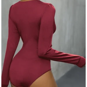 body bordeaux col V avec dentelle pour femme