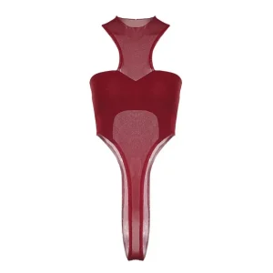 body asymétrique rouge pour femme
