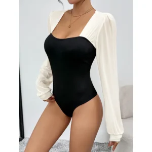 Body femme manches longues noir et blanc